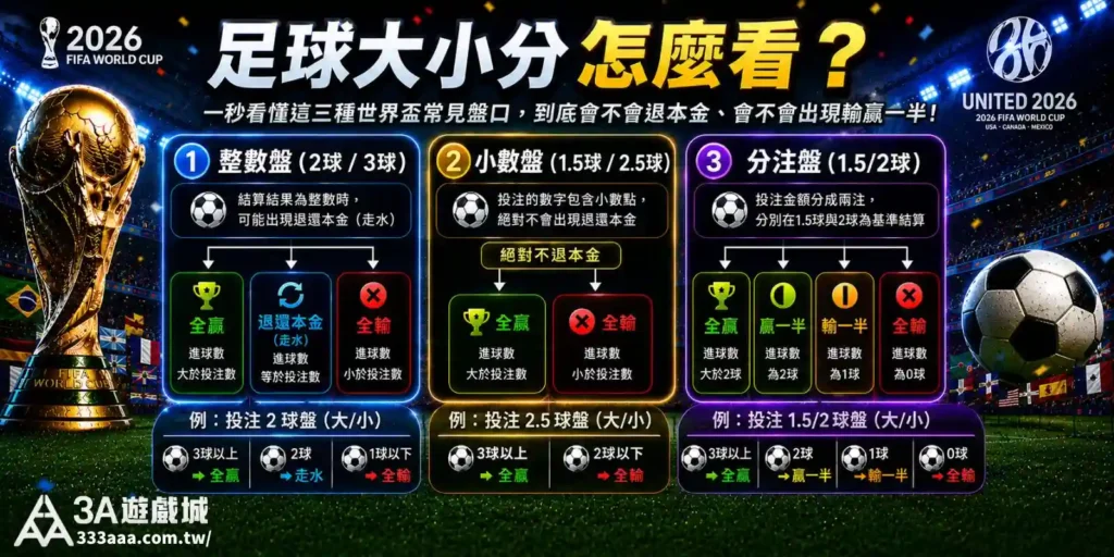 世界盃運彩大小分教學：整數盤、小數盤、分注盤一次看懂，不同盤口的退水與半贏規則。