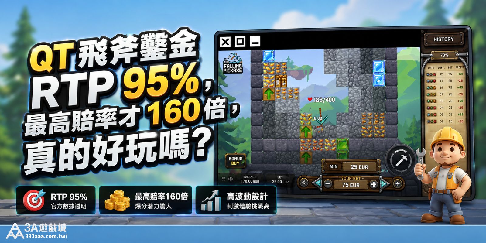 QT 飛斧鑿金 RTP 95% ,最高賠率才 160 倍,真的好玩嗎?